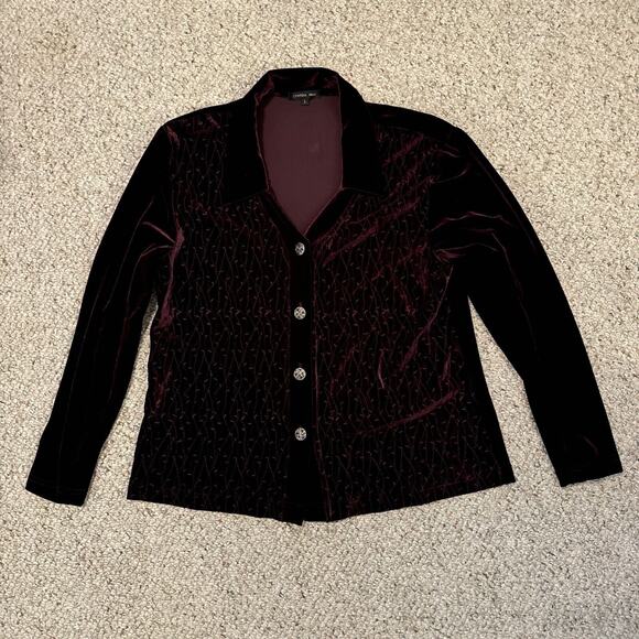 Cynthia Max Women’s Velour Button Front Jacket Blazer Purple Large Made In USA - Picture 1 of 11